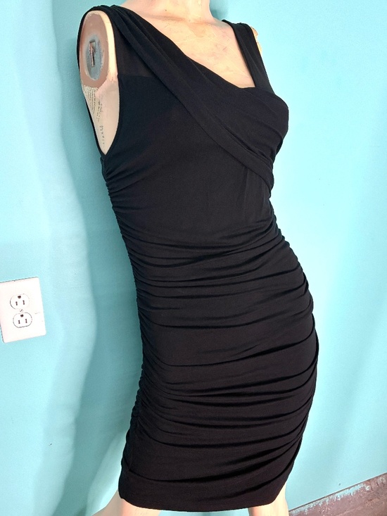 Express Dresses & Skirts - Vtg Y2K EXPRESS "Little Black Dress" Stretch Sexy Asymmetric Ruched Tank Party~S
